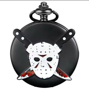 NEW Jason Voorhees Hockey Mask Friday The 13th Horror Film Black Pocket Watch